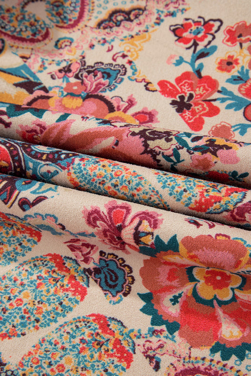 Bohemian Floral Print Sherpa Lined Fleece Hooded Jacket