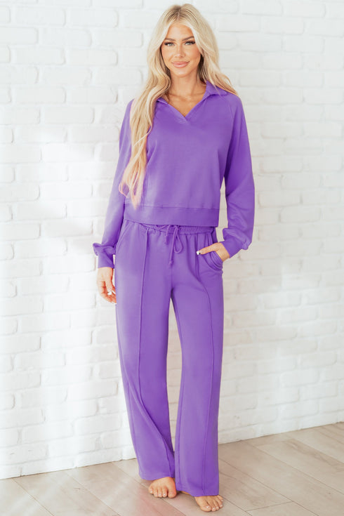 Active Collared Pullover And Central Seam Pant Set