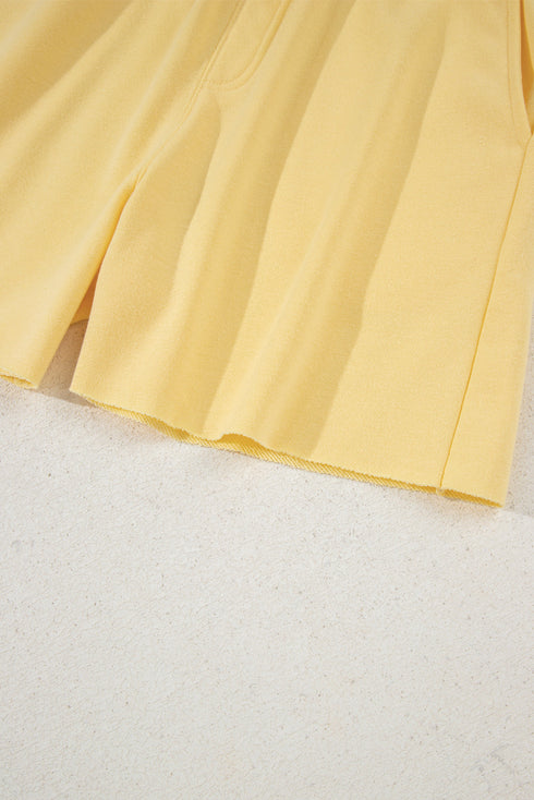 Casual Button Collar Drop Shoulder Pullover Coordinated Short Sets