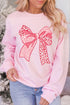 Leopard Print Bow Graphic Crew Neck Pullover Sweatshirt