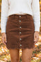 Button Front Corduroy Mini Pockets Sheath Silhouette Skirt