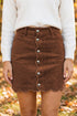 Button Front Corduroy Mini Pockets Sheath Silhouette Skirt
