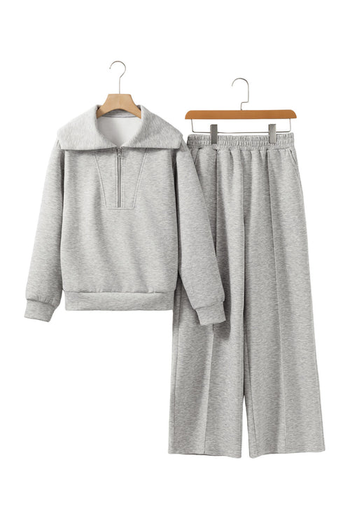 Zip Sailor Collar Pullover Athleisure Sweatpants Two Piece Pant Set