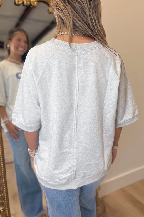 Patchwork Applique Relaxed Three Quarter Sleeve Tunic Top