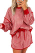 Gingham Ribbed Trim Crew Neck Dress Set