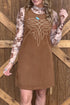 Geometric Embroidery Sleeveless Corduroy Shift Mini Dress