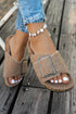 Sherpa Suede Metal Buckle Crossed Band Slipper