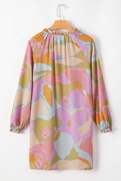 Abstract Print Hooded Long Sleeve Shift Dress