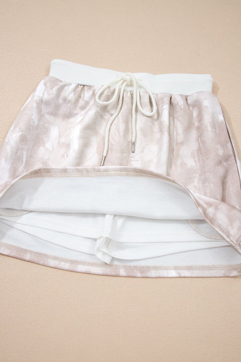 Abstract Woodland Print Balloon Sleeve Pullover Skort Two Piece Dress