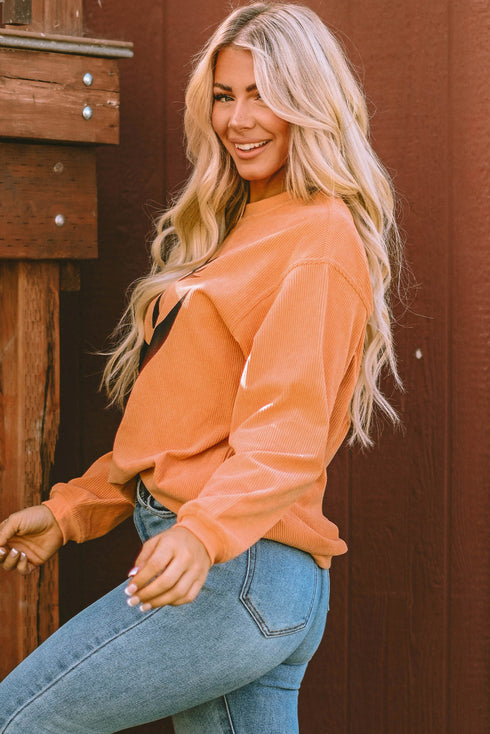 Corded Texture Jack O Lantern Graphic Sweatshirt