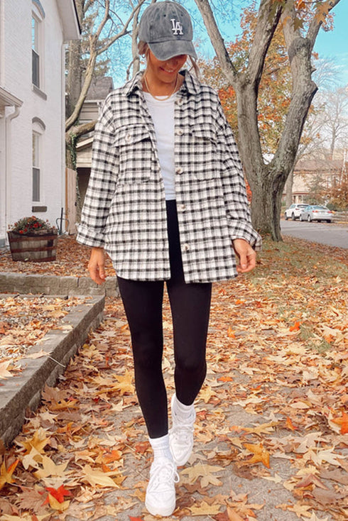 Casual Plaid Print Button Front Tunic Shacket