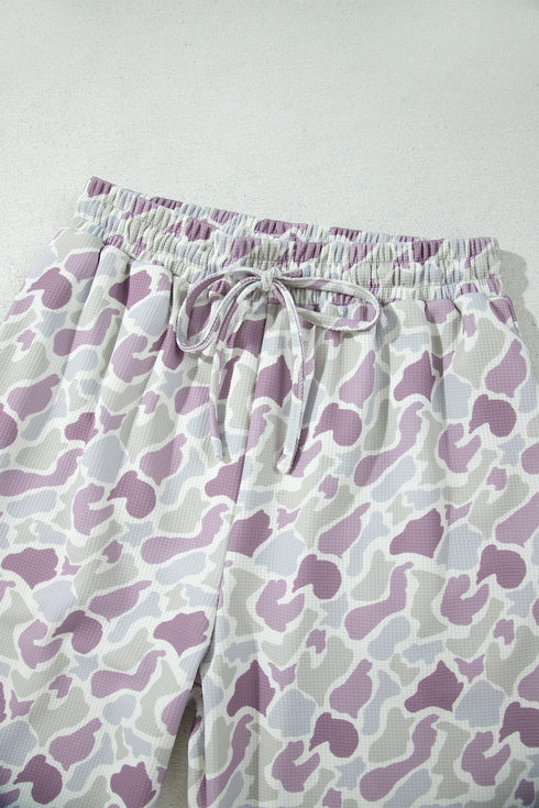 Camo Print Drawstring Waist Loose Fit Full Length Pants