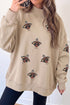Sequin Turkey Mock Neck Exposed Seam Pullover Sweatshirt