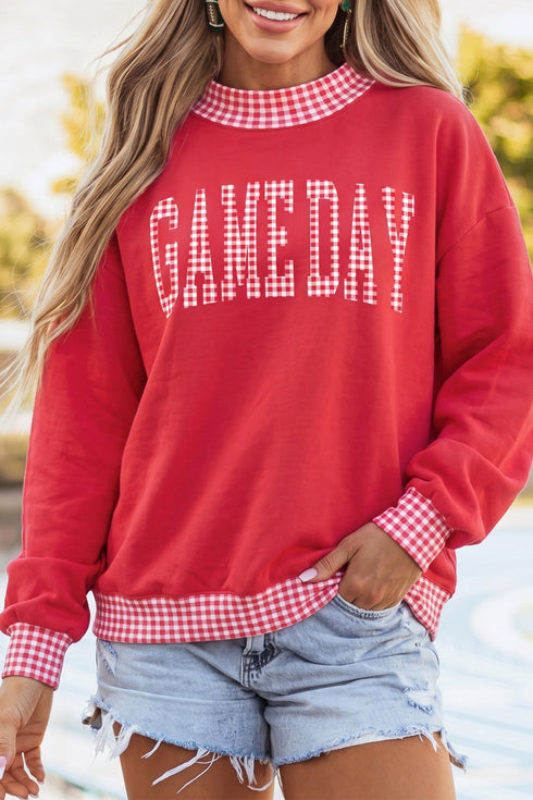 Gingham Plaid Letter Print Tunic Pullover Sweatshirt