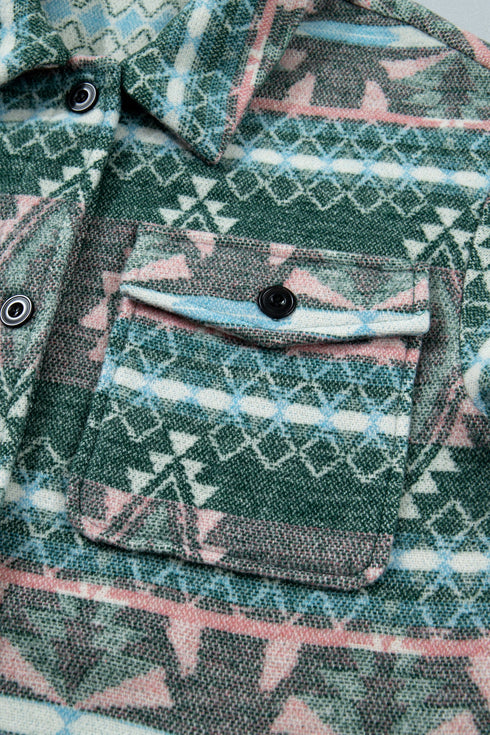 Geometric Print Button Front Long Sleeve Jacket