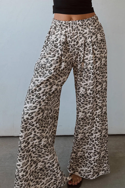 Leopard Print Wide Leg Full Length Pants