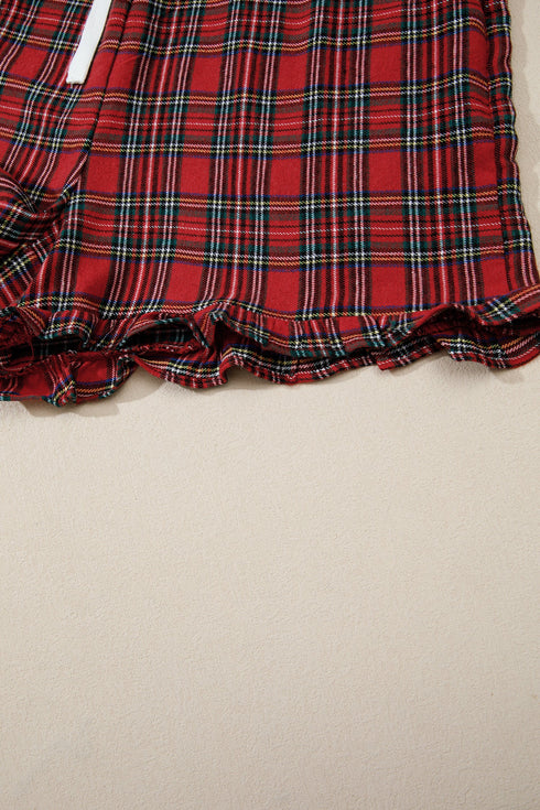 Plaid Slogan Embroidery Pocket Long Sleeve Lounge Set
