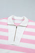 Striped Patchwork Zipper Pullover Elastic Waist Shorts Two Piece Short Set