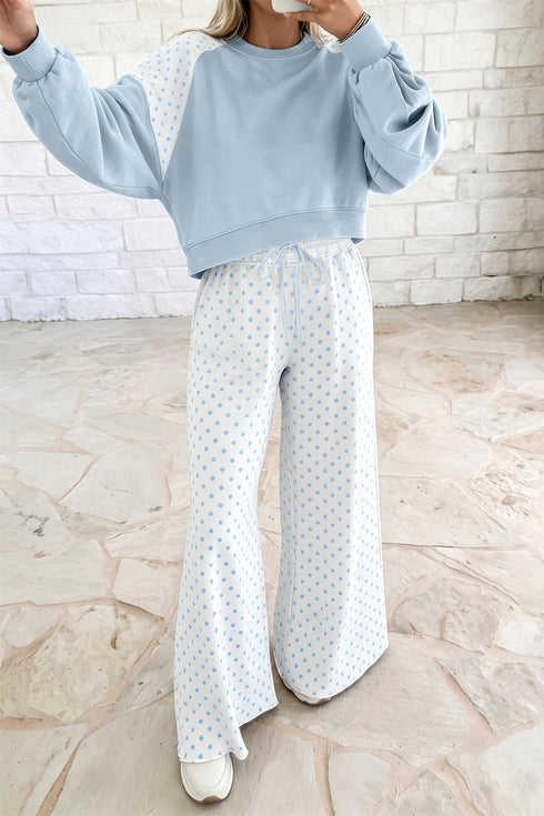 Polka Dot Patchwork Long Sleeve Pant Set