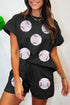 Textured Sequin Baseball Short Two Piece Graphic Set