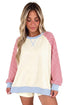 Polyester Plaid Pattern Sleeve Raglan Pullover Sweatshirt