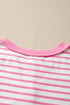 Striped Patchwork Half Placket High Low Short Sleeve Top
