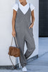 Exclusive Textured Ribbed Sleeveless V Neck Pocketed Jumpsuit