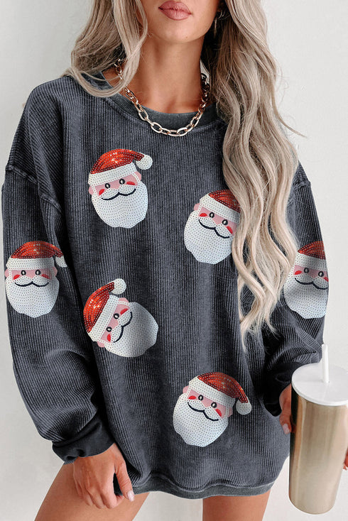 Oversized Corduroy Santa Graphic Drop Shoulder Sweatshirt