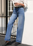 High Rise Straight Loose Raw Hem Cuffed Jeans
