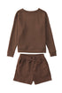 Textured Long Sleeve Top And Drawstring Lounge Short Sets