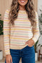 Viscose Striped Pattern Crew Neck Knit Sweater