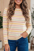 Repeated Stripe Band Crew Neck Graphic Knit Sweater