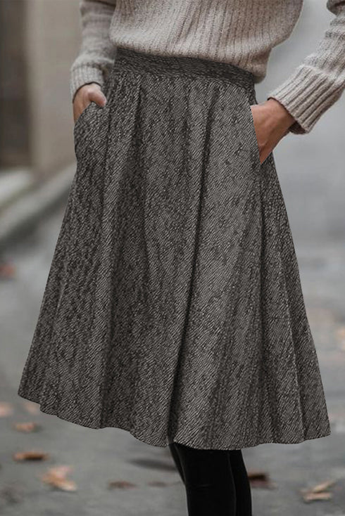 Detailed Pure Polyester Textured Pleated Midi Skirt