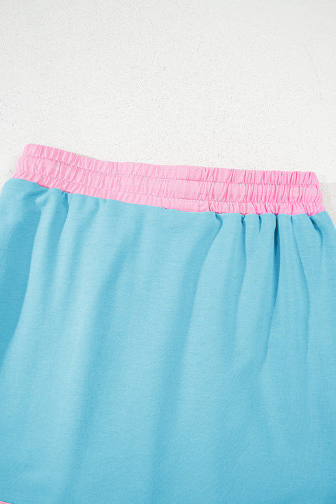 Contrast Trim Drop Shoulder Two Piece Skort Set