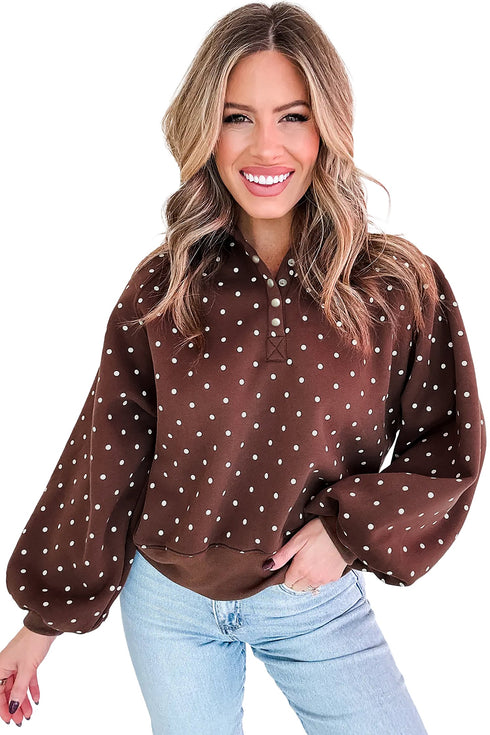 Polka Dot Print Metal Button Collar Pullover Sweatshirt