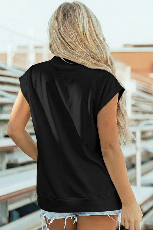 Glitter Ghost Print High Neck Graphic Tank Top