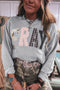 Floral Buffalo Plaid Stripe Applique Western Pullover Sweatshirt