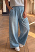 Frayed Floral Patch Wide Leg Raw Hem Jeans