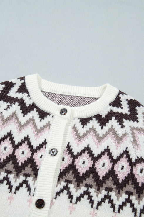 Geometric Pattern Brushed Knit Apres Ski Cardigan