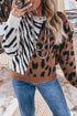 Western Leopard Zebra Print Round Neck Long Sleeve Sweater