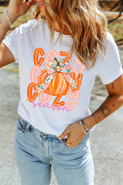 Polyester Cotton Pumpkin Graphic Round Neck Tee