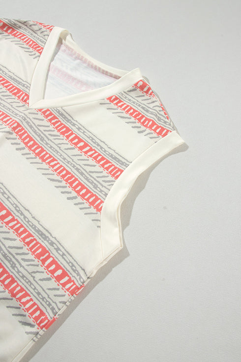 Western Bohemian Striped Pattern Casual Tank Short Sets