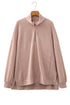 Twist Ribbed Zip Collar Drop Shoulder Long Sleeve Top