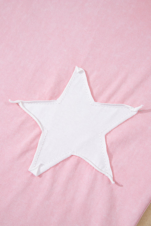 Acid Wash Star Applique Rolled Trim Pants Set