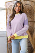 Striped Patchwork Detailed Trim Drop Shoulder Knit Long Sleeve Top