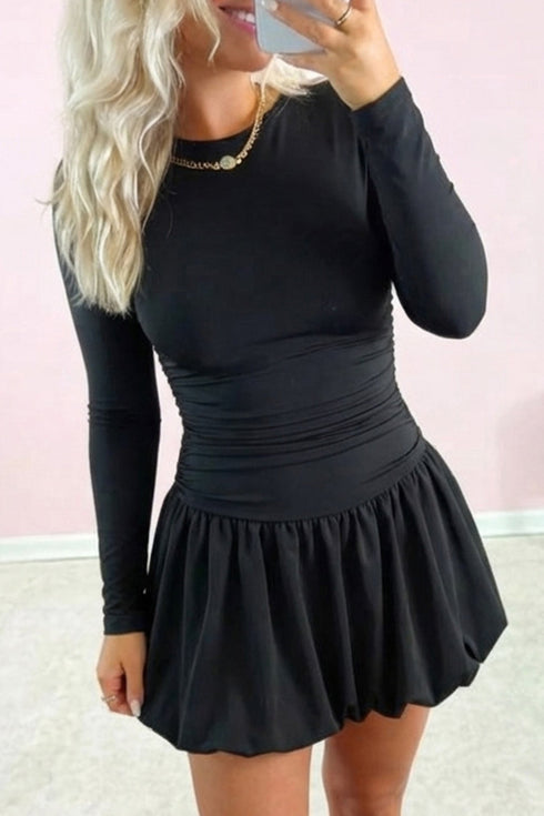 Long Sleeve Bubble Hem Short Mini Dress