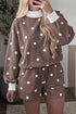 Polka Dot Ribbed Mock Neck Long Sleeve Short Set