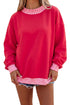 Mock Neck Plaid Pattern Trim Oversized Sweatshirt