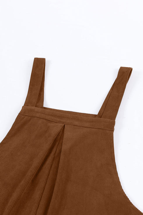 Bib Front Corduroy Wide Leg Overall Jumpsuit