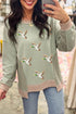 Sequined Mallard Duck Waffle Patchwork Western Graphic Sweatshirt